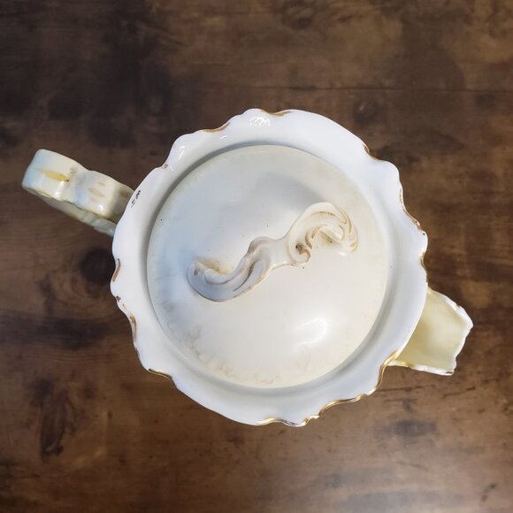 Antique Limoges France Cream Chocolate Pitcher Pot Handpainted Floral Botanical - Picture 7 of 12